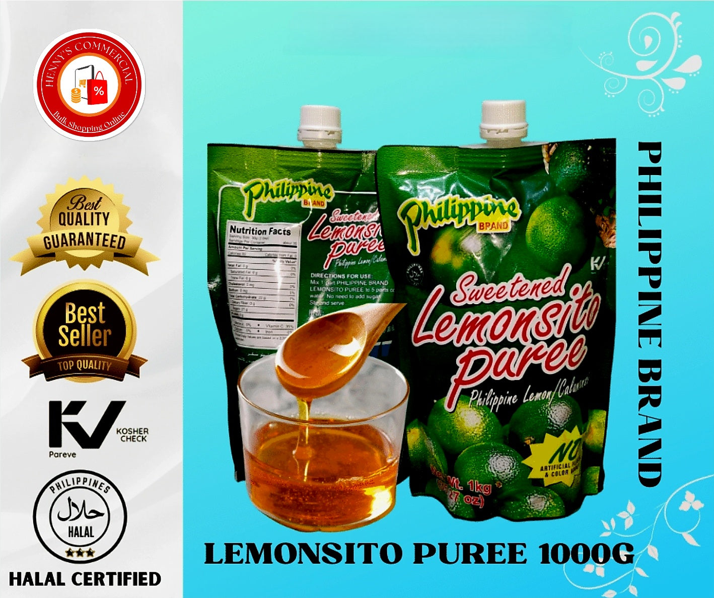 Philippine Brand Sweetened LEMONSITO PUREE 1-kilo Resealable Pouch