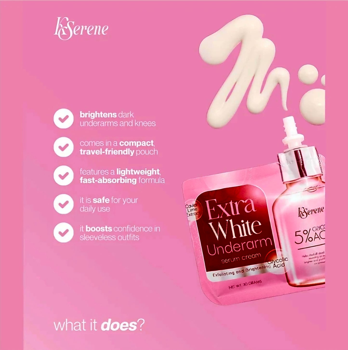 KSerene Extra White Underarm Serum Cream 5% Glycolic Acid 30g (Sensitive Skin)