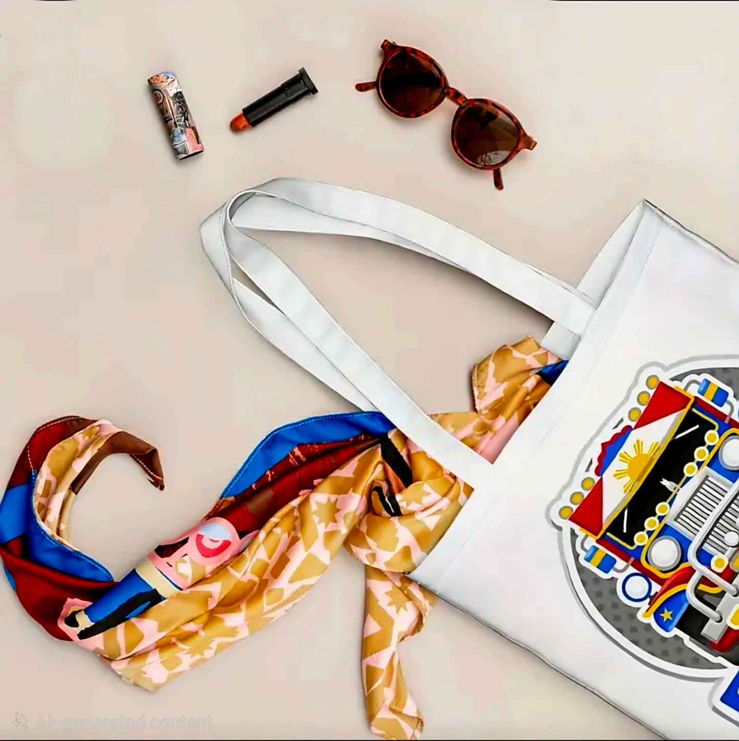 PHILIPPINES Bold Graphic JEEPNEY Canvas Tote Bag WHITE