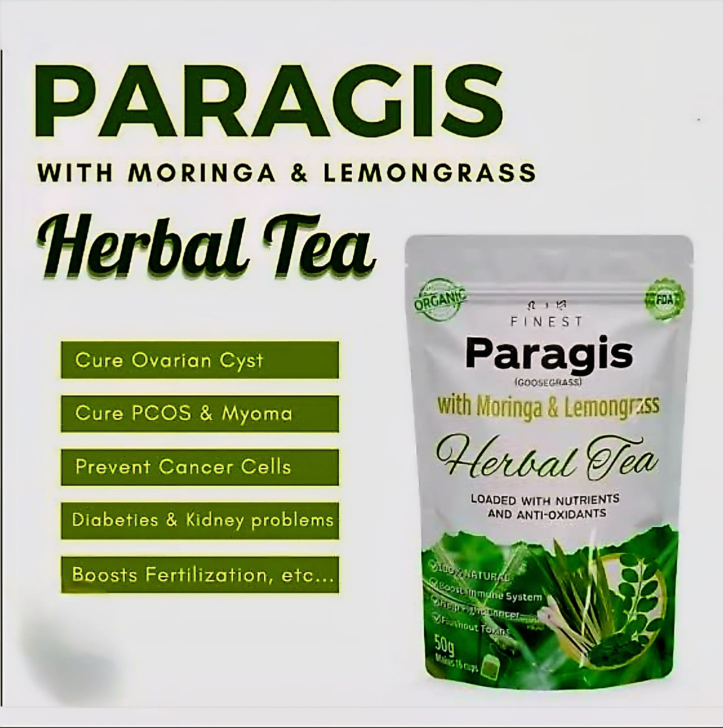 Finest PARAGIS (Goosegrass) 3in1 Herbal Tea with Moringa & Lemongrass 50g (Teabags)