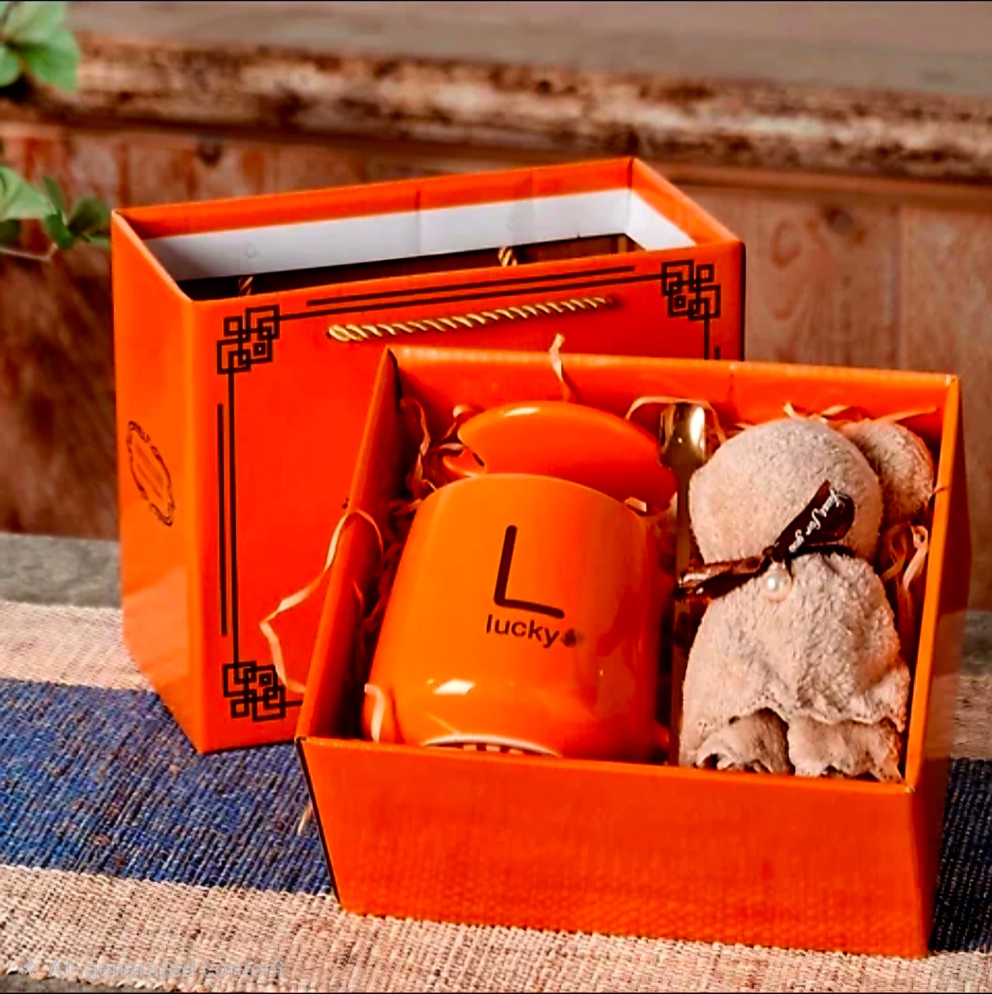 Lucky Mug with Teddy Towel Gift Set (PINK, GREEN, ORANGE, RED)