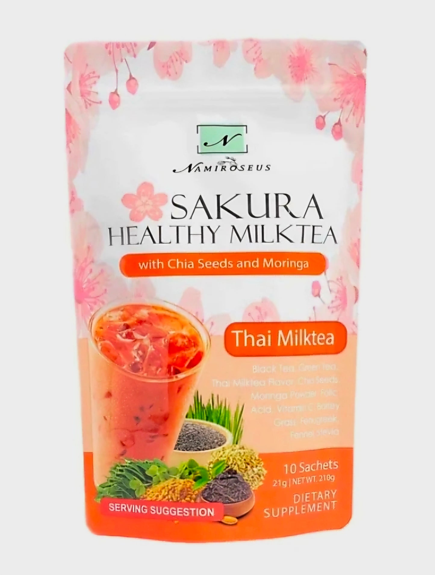 Namiroseus SAKURA HEALTHY THAI MILK TEA with CHIA Seeds & MORINGA 21g x 10-sachets