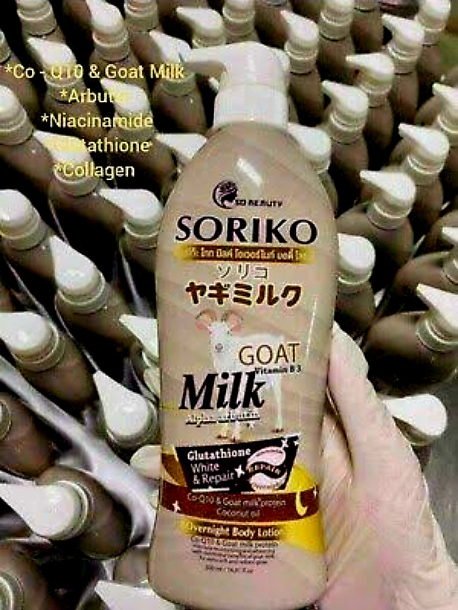 SORIKO Goat Milk Overnight Body Lotion GLUTATHION WHITE & REPAIR 500ml