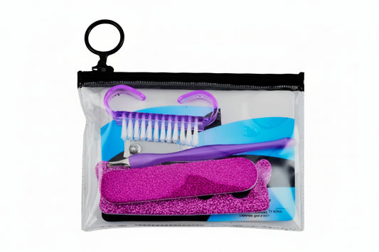 5-Piece PEDICURE TOOLS Set in Conveient PVC Travel Pouch (Pink/Blue)