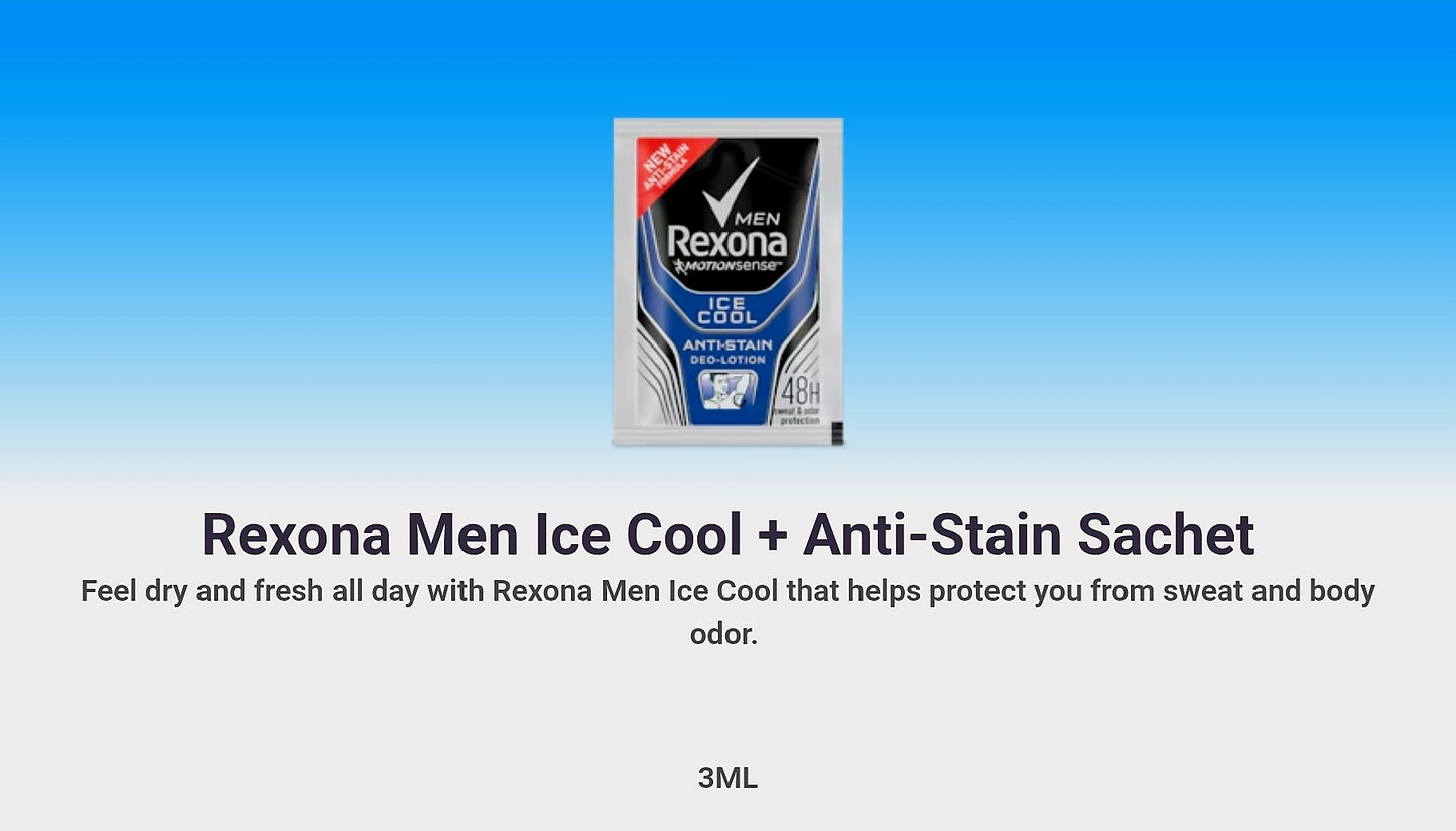 REXONA Men ICE COOL Anti-Stain Deo-Lotion 3ml×12sachets Hanger (TRAVEL SIZE)