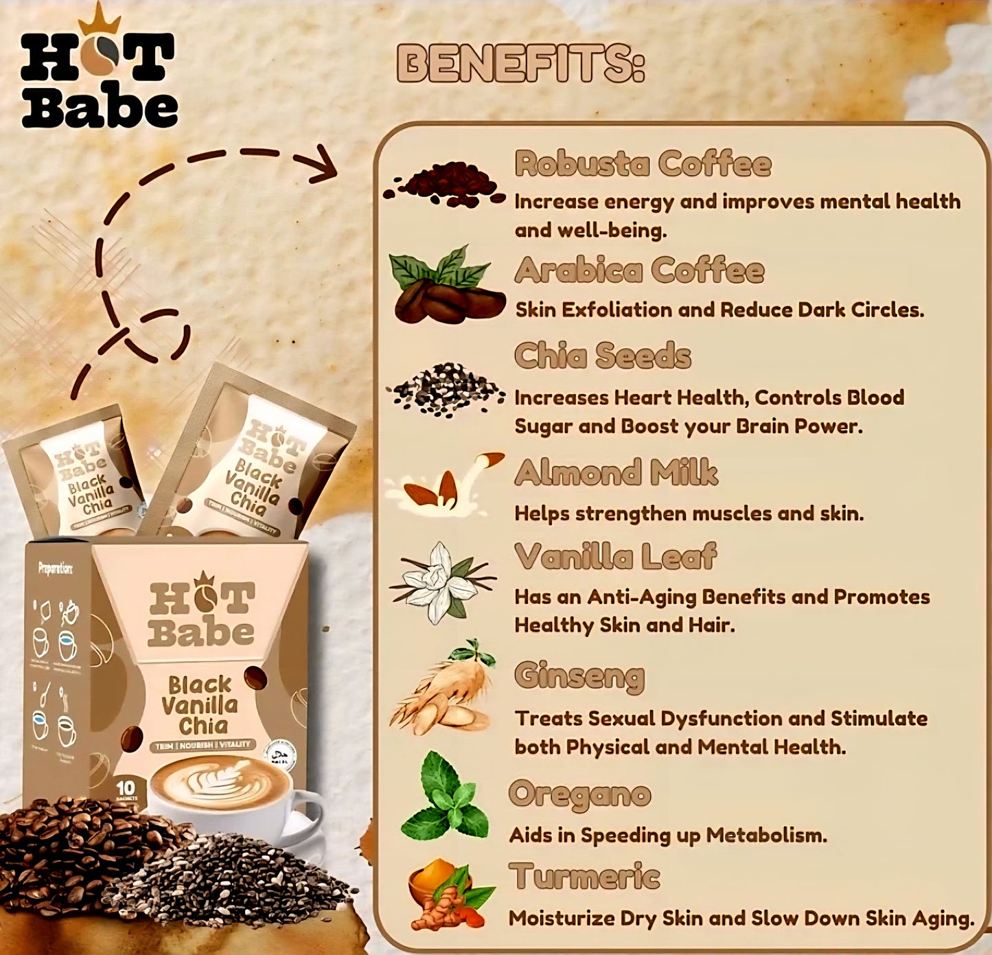 Hot Babe BLACK VANILLA CHIA 18g×10sachets