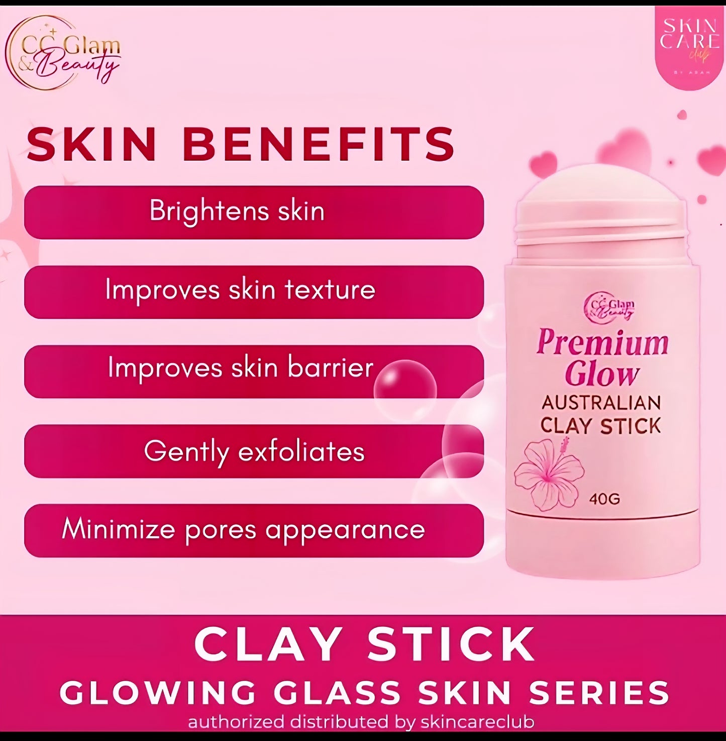 Premium Glow AUSTRALIAN CLAY STICK by CC Glam & Beauty 40g