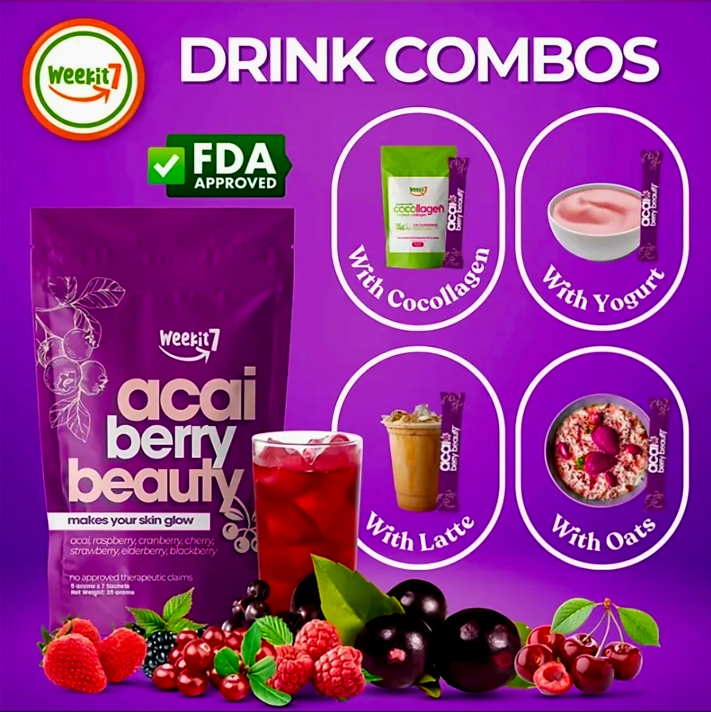 Weekit7 ACAI BERRY BEAUTY Powder Drink 5g x 7-sachets