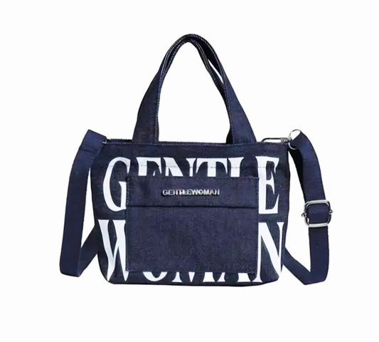 GENTLE WOMEN CUTE TINY Sling Tote Bag with Front Pocket NAVY BLUE