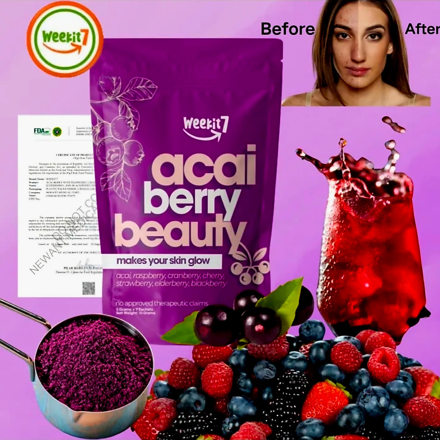 Weekit7 ACAI BERRY BEAUTY Powder Drink 5g x 7-sachets