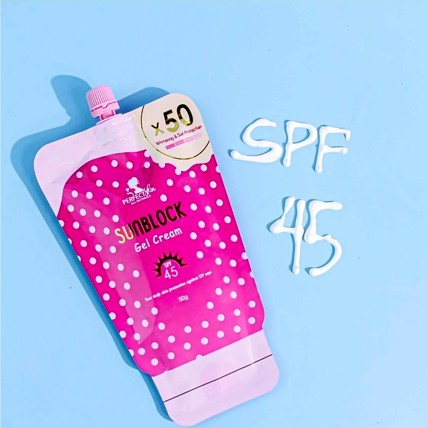Perfect Skin SUNBLOCK GEL CREAM x50 Whitening & Sun Protection SPF45 50g (Resealable Cap)