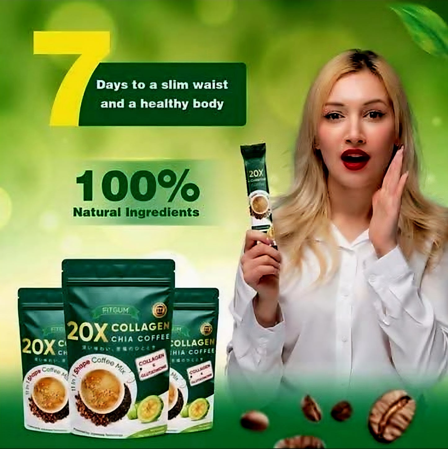 FITGUM 20X Collagen Chia Coffee 11-in-1 Shape Coffee Mix 12g×10sachets