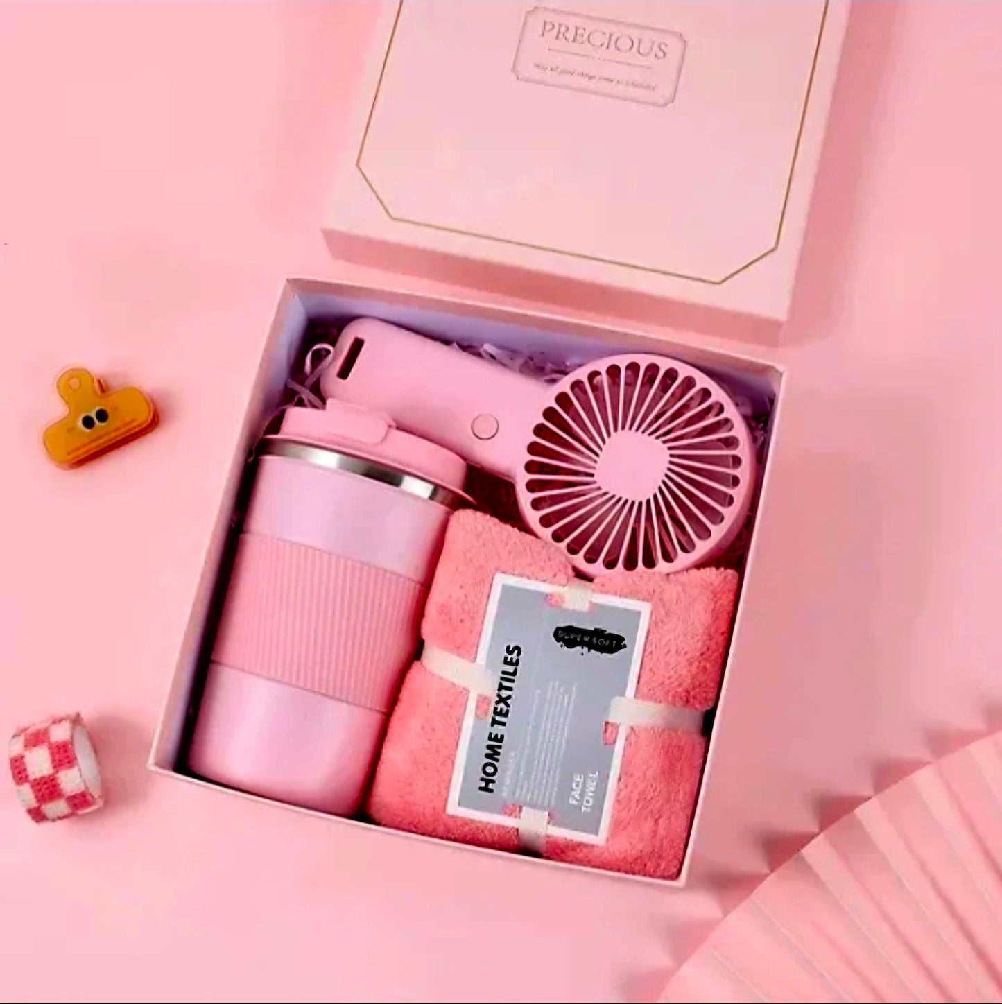 MAMA PINK GIFT SET (Travel Mug, Towel, Mini  Rechargeable Fan)