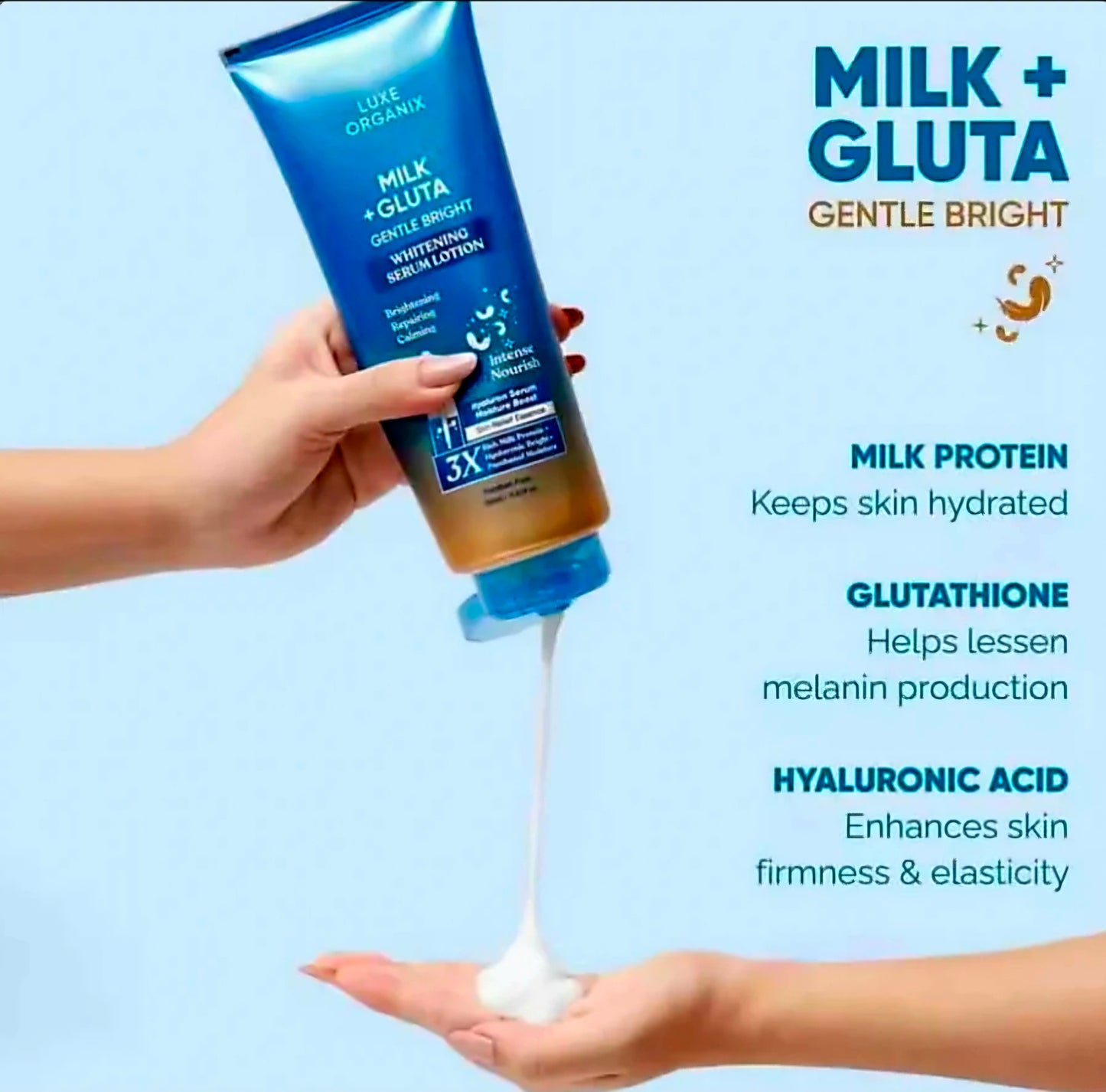Luxe Organix MILK + GLUTATHIONE Youthful Gentle Bright Whitening Serum Lotion 350ml