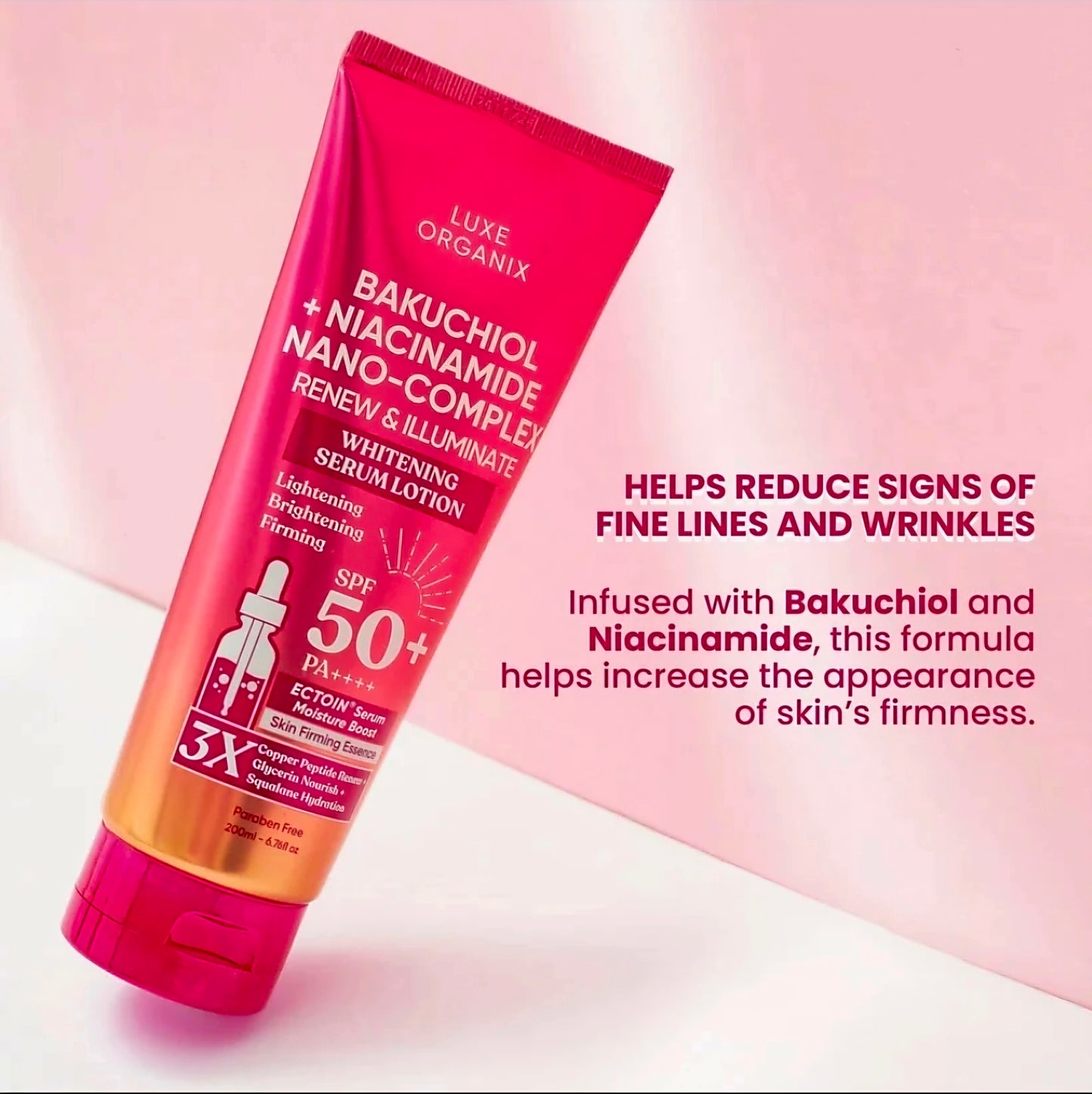 Luxe Organix BAKUCHIOL + NIACINAMIDE NANO-COMPLEX Renew & Iluminate Whitening Serum Lotion 200ml