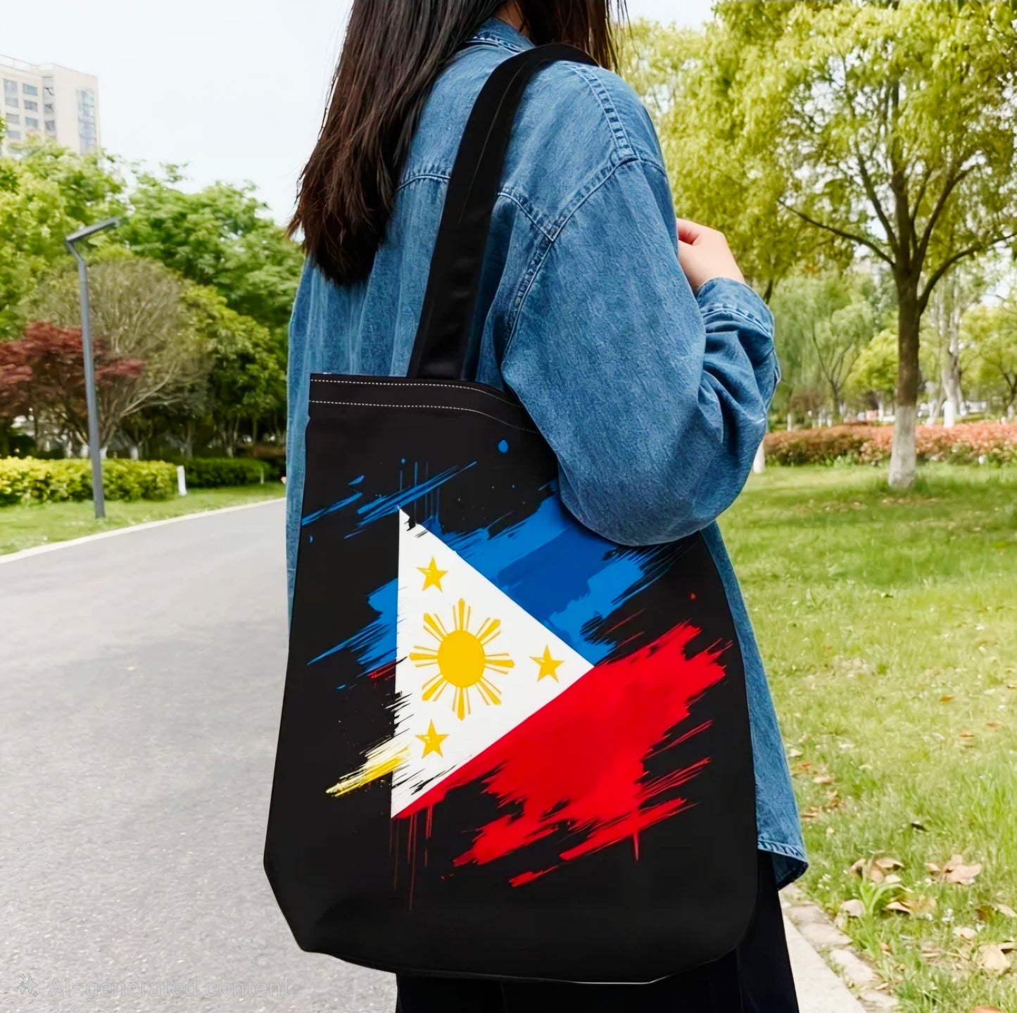 PHILIPPINES FLAG Canvas Tote Bag BLACK ABSTRACT