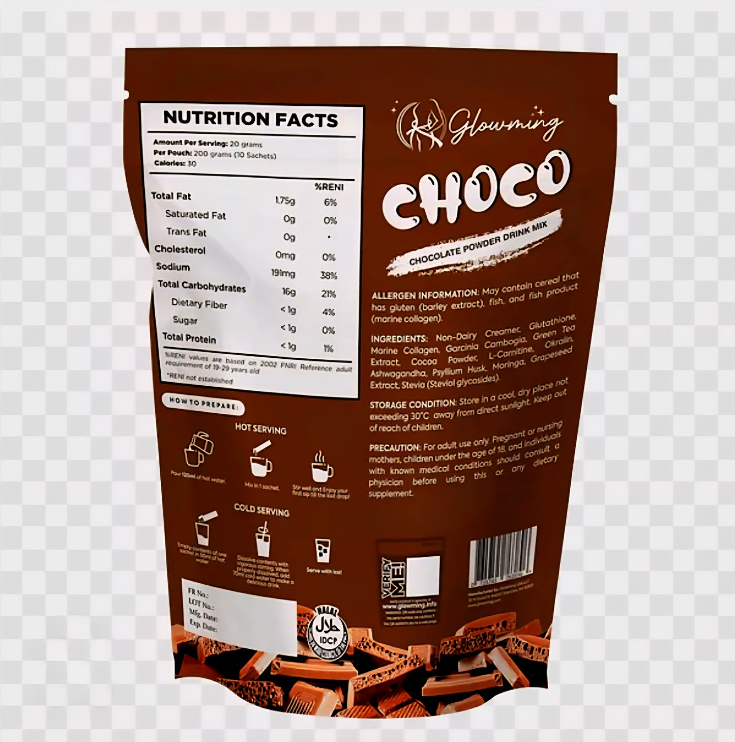 Glowming CHOCO Collagen Glutathione Drink 20g×10sachets