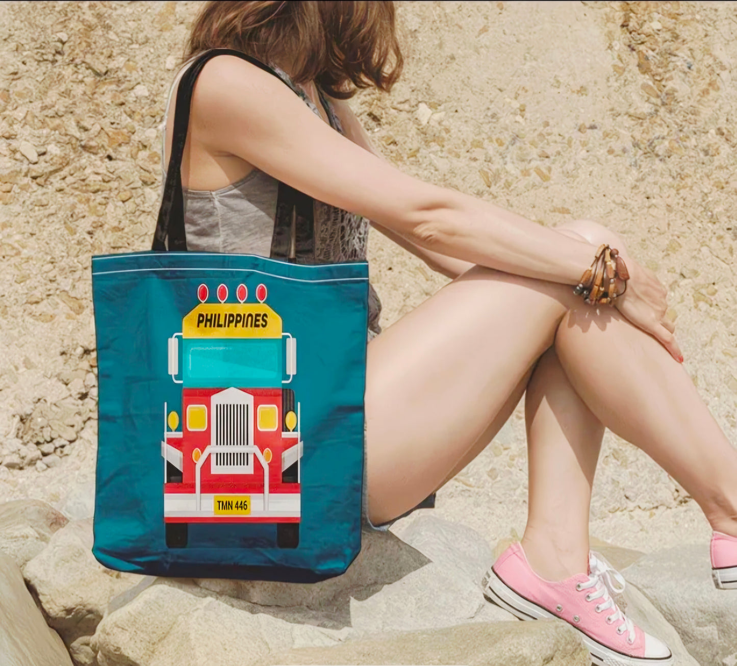 PHILIPPINES RED JEEPNEY Canvas Tote Bag BLUE-GREEN