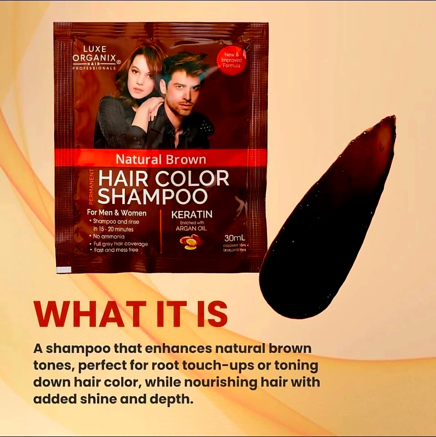Luxe Organix HAIR COLOR SHAMPOO 30ml (NATURAL BROWN)