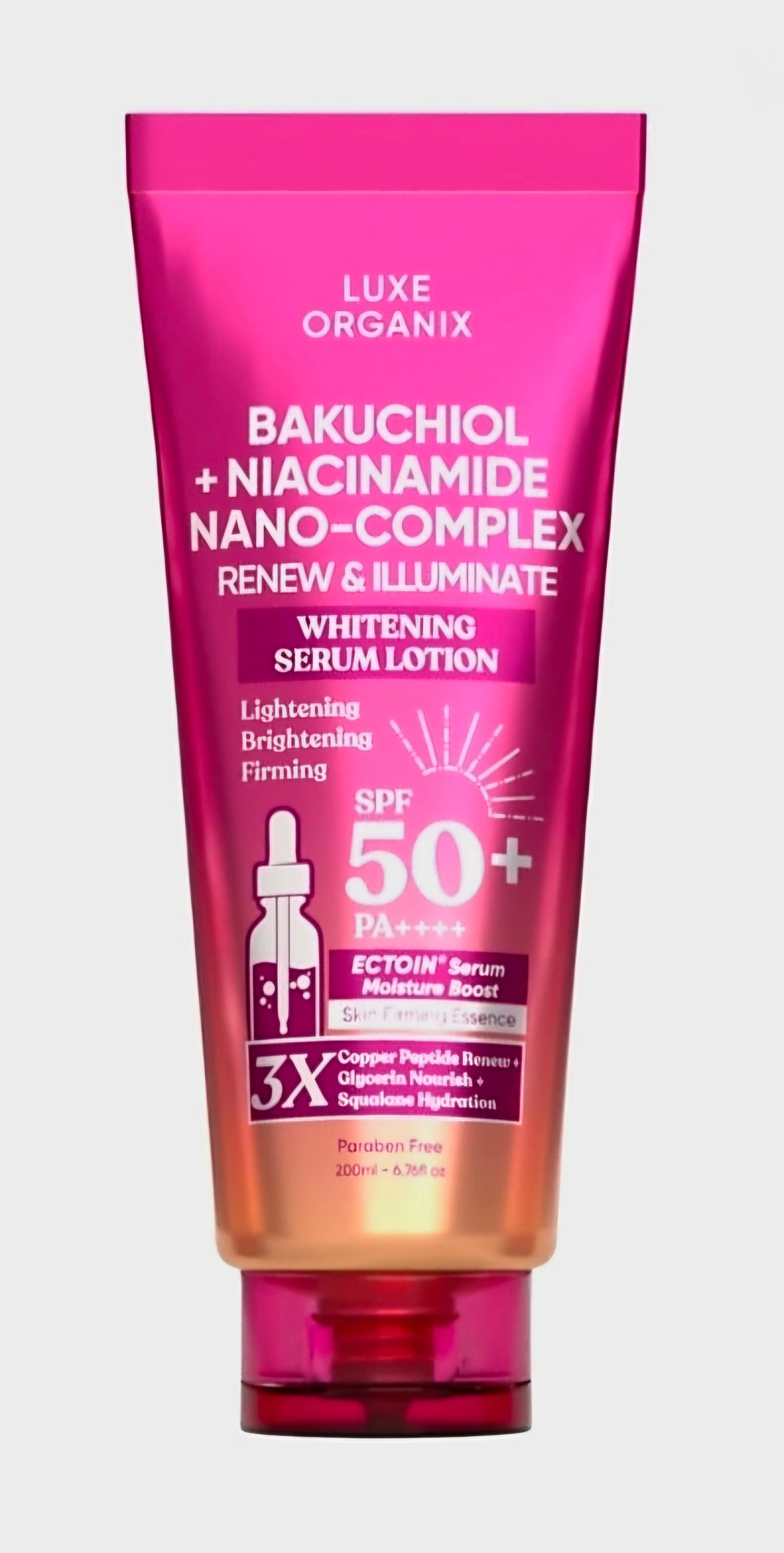 Luxe Organix BAKUCHIOL + NIACINAMIDE NANO-COMPLEX Renew & Iluminate Whitening Serum Lotion 200ml