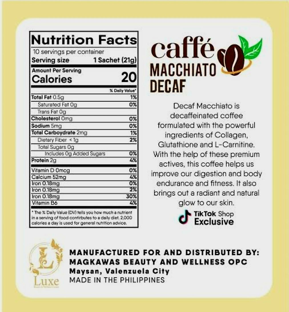 Luxe Slim CAFFE MACCHIATO DECAF Herbal Coffee Drink 21g×8sachets