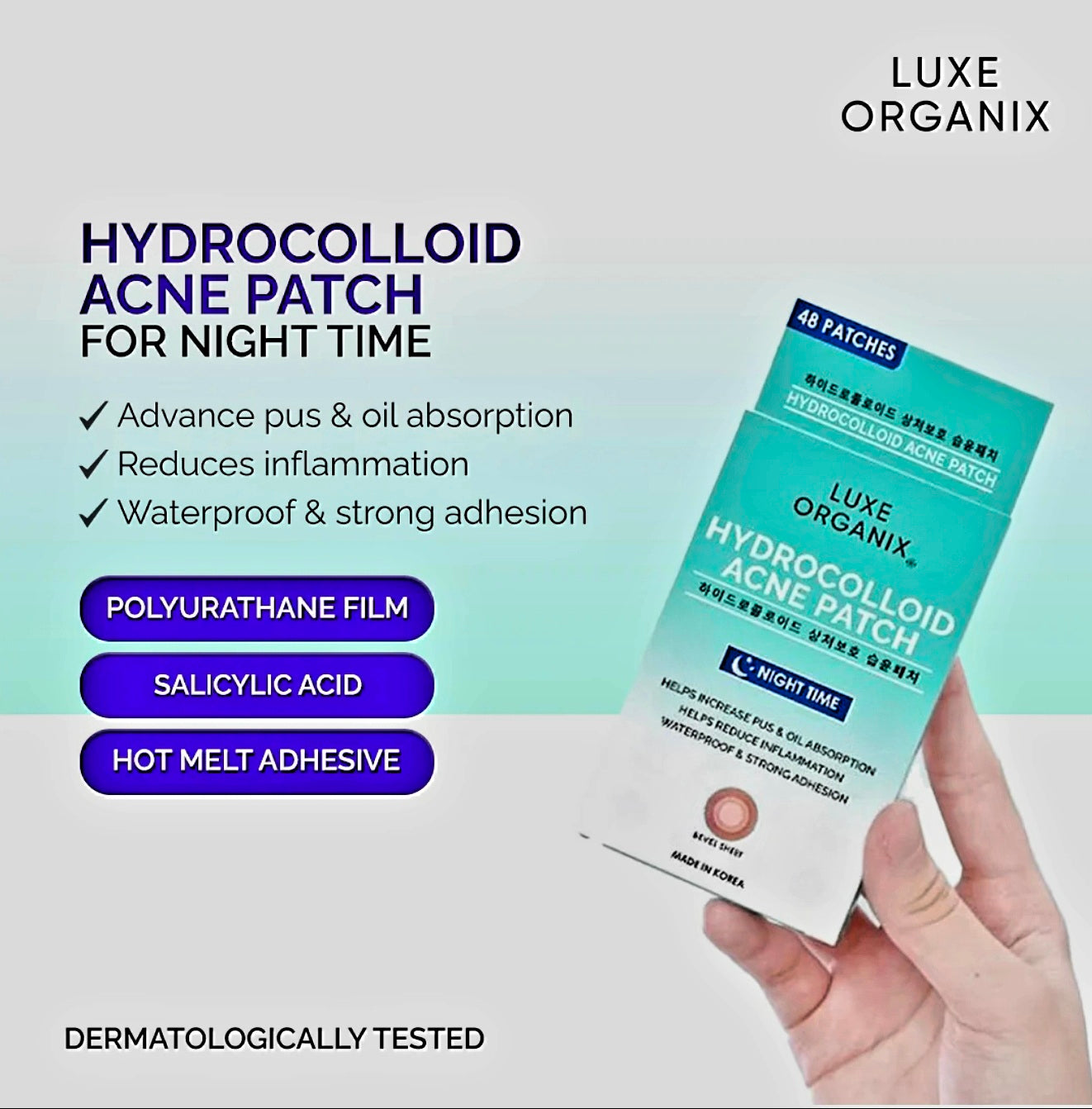 Luxe Organix HYDROCOLLOID ACNE PATCH (Night Time Use) 48-patches