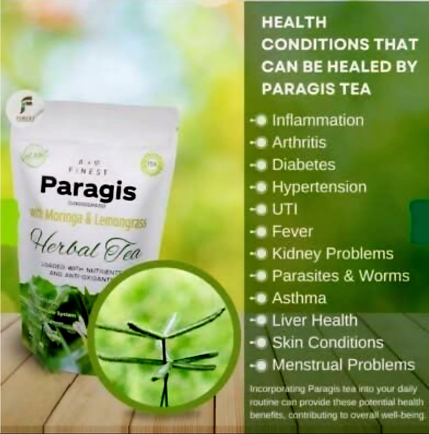 Finest PARAGIS (Goosegrass) 3in1 Herbal Tea with Moringa & Lemongrass 50g (Teabags)