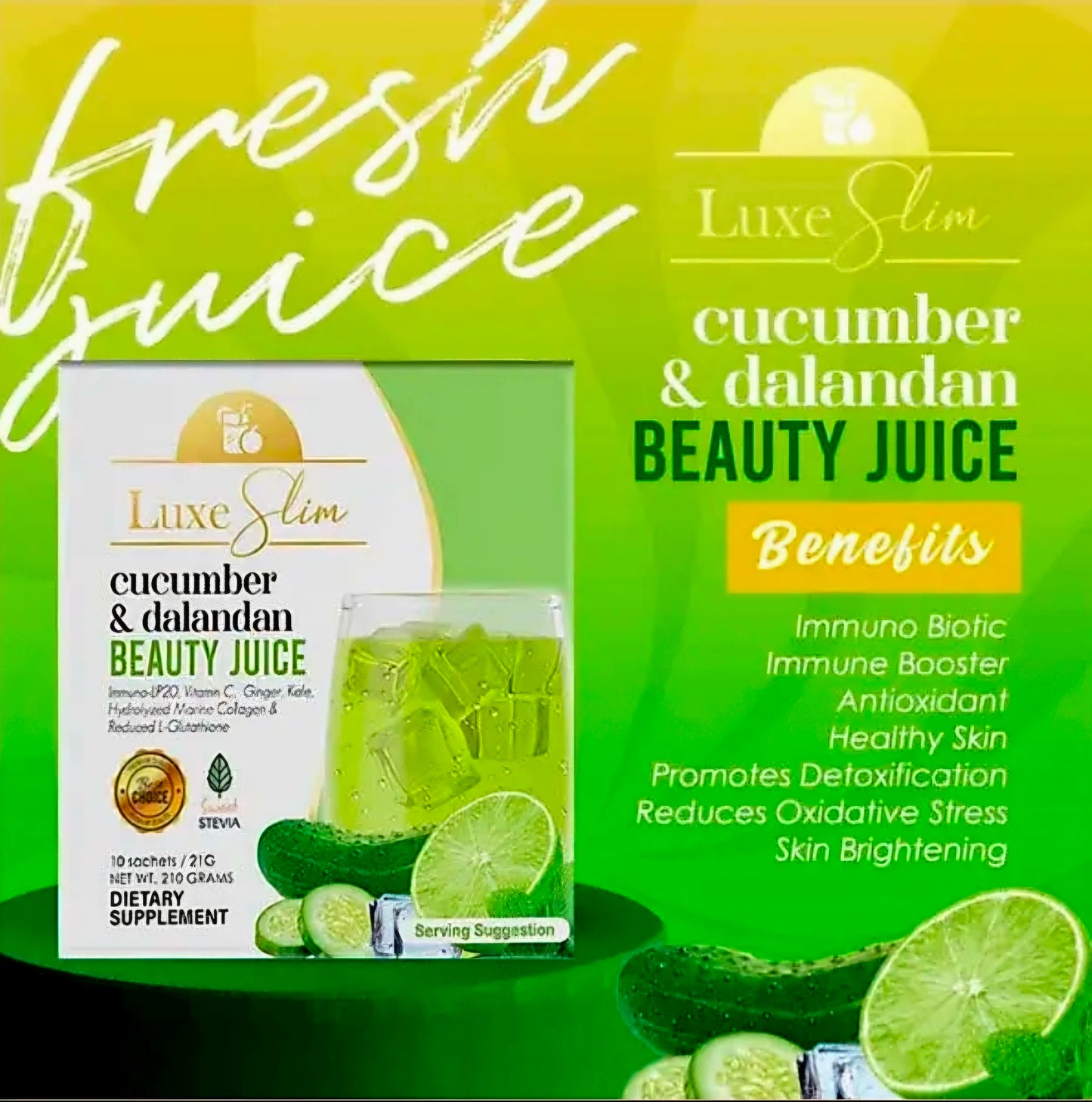 Luxe Slim CUCUMBER & DALANDAN BEAUTY JUICE 21g × 8-sachets Herbal Drink Mix