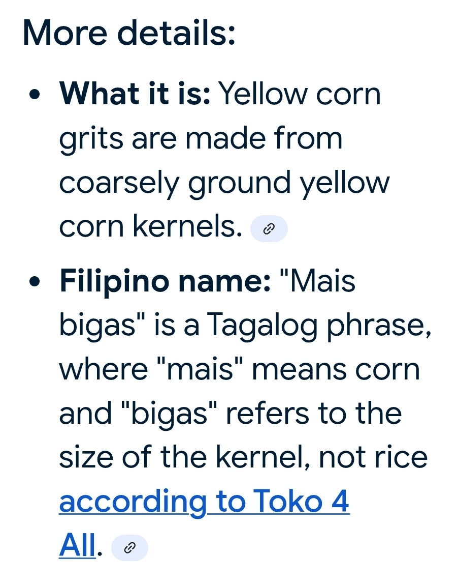 Sunshine MAIS BIGAS (Yellow) Corn Grits 1-KILO Bag