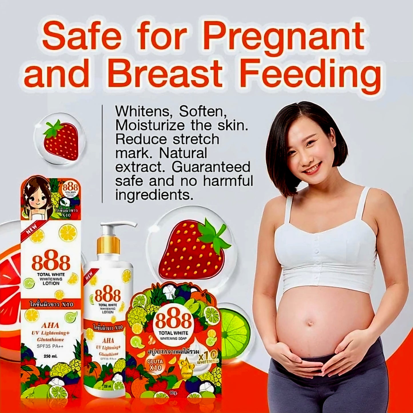 888 Total White Whitening Lotion AHA UV Lightening + Glutathione SPF123.99 PA++ 500ml