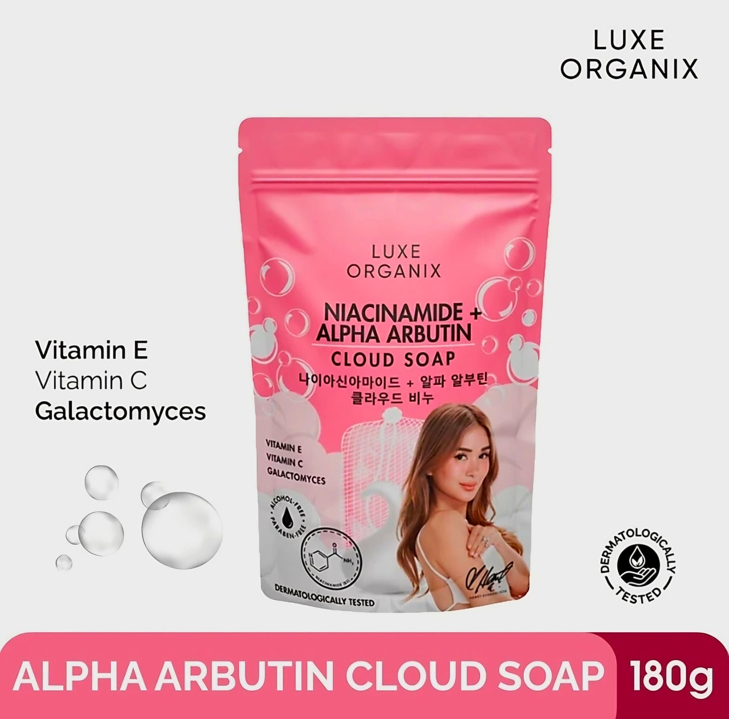 Luxe Organix NIACINAMIDE ALPHA ARBUTIN Cloud Soap (Foaming Net) 180g SINGLE PACK
