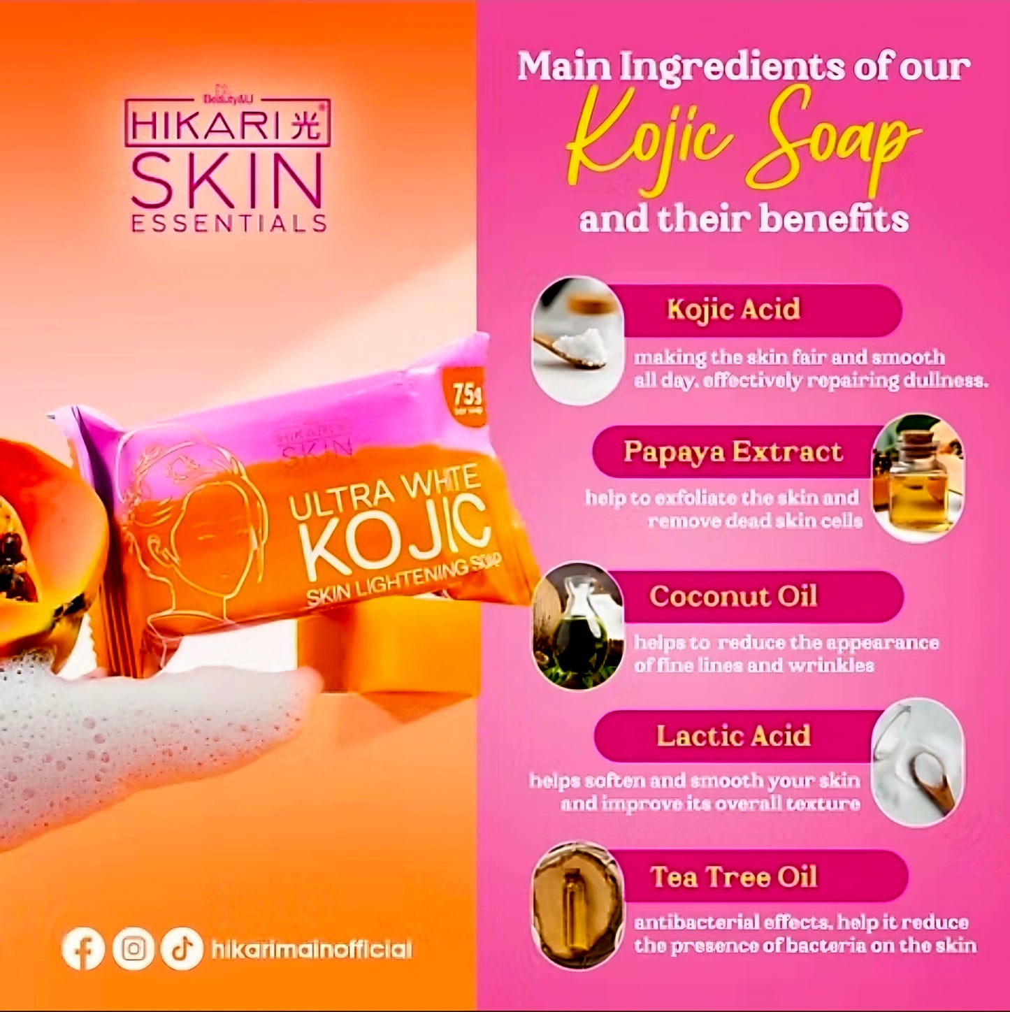 Hikari Essentials ULTRA WHITE KOJIC Skin Lightening Soap 75g