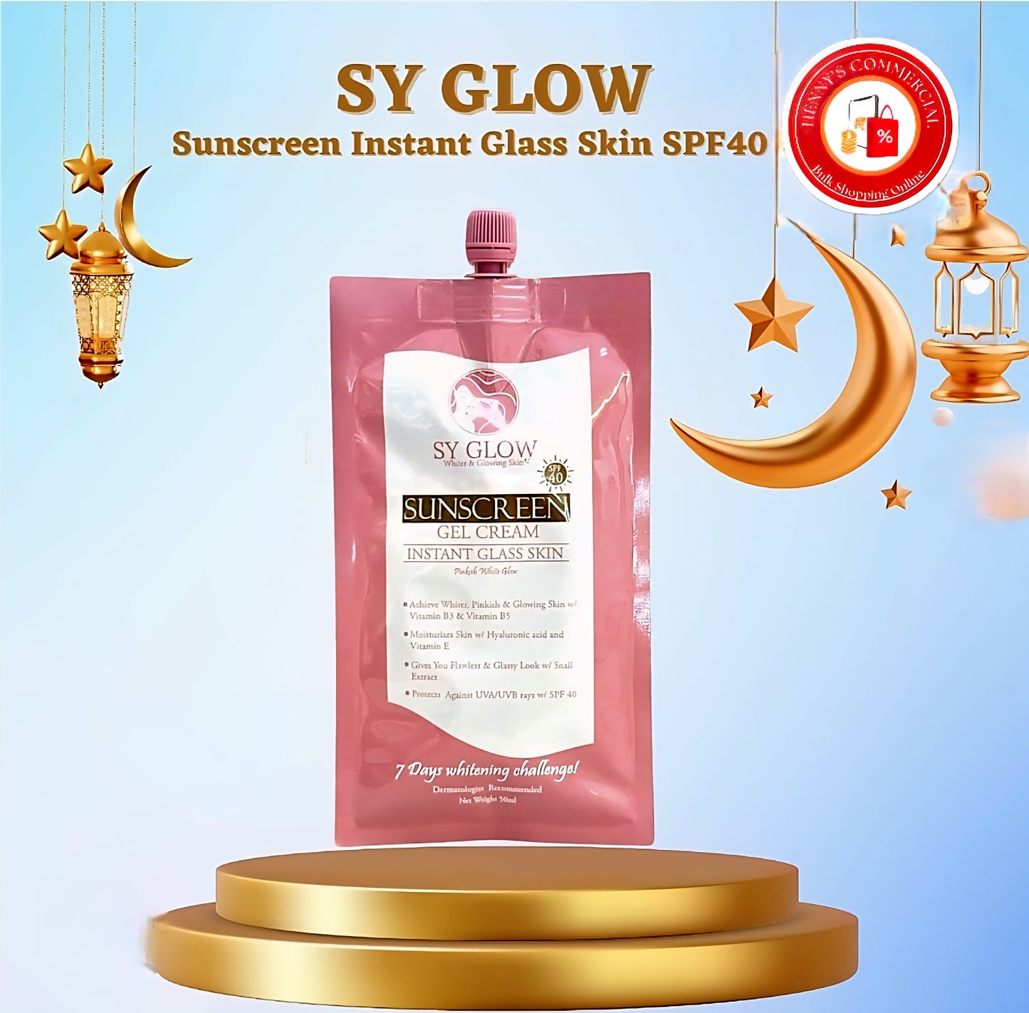 SY GLOW SUNSCREEN Gel Cream Instant Glass Skin SPF40 50ml Resealable Pouch