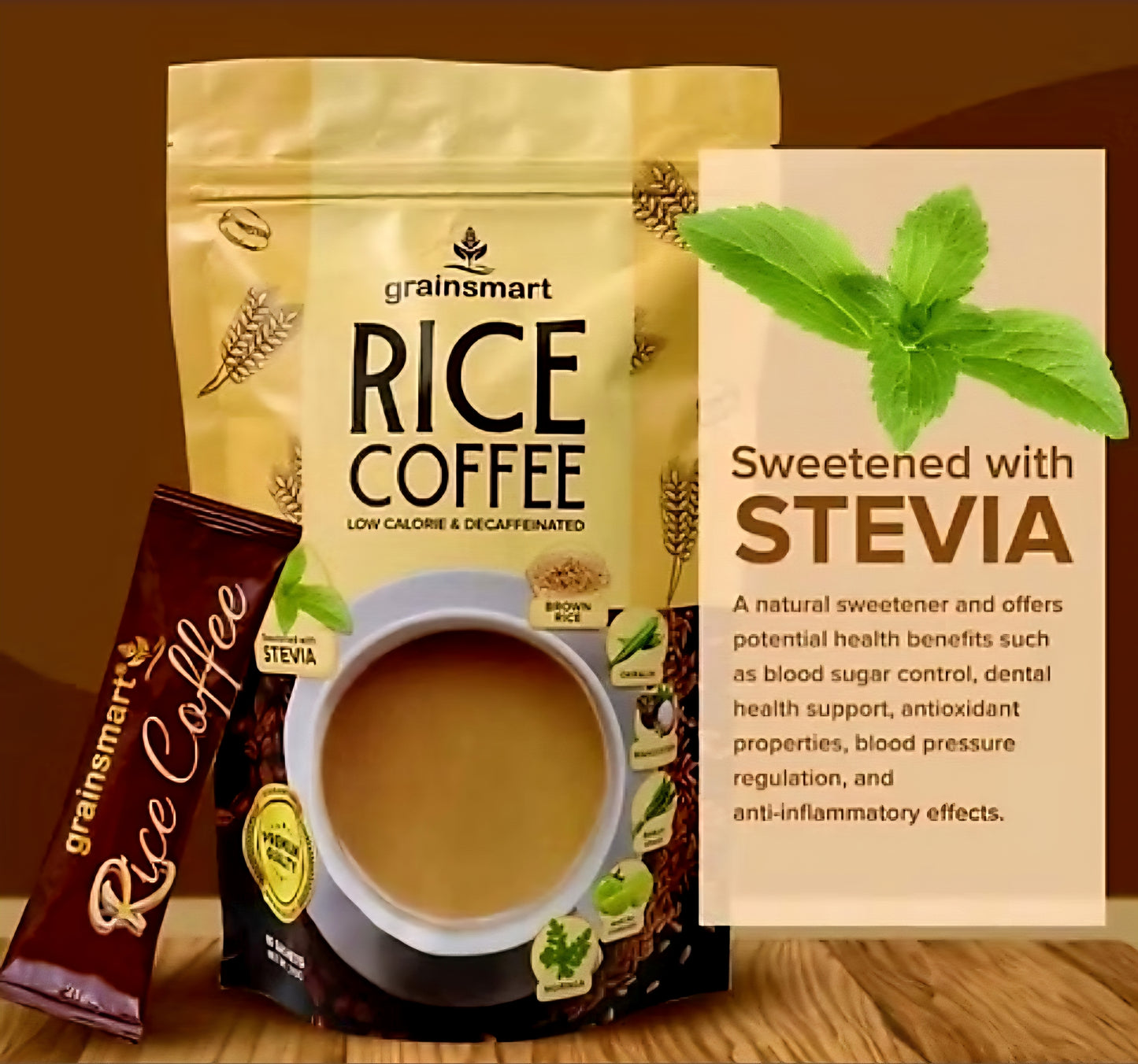 Grainsmart NO-SUGAR  BROWN RICE COFFEE Mix (Low-Calorie, Decaffenated, Non-Acidic) 21g×10sachets