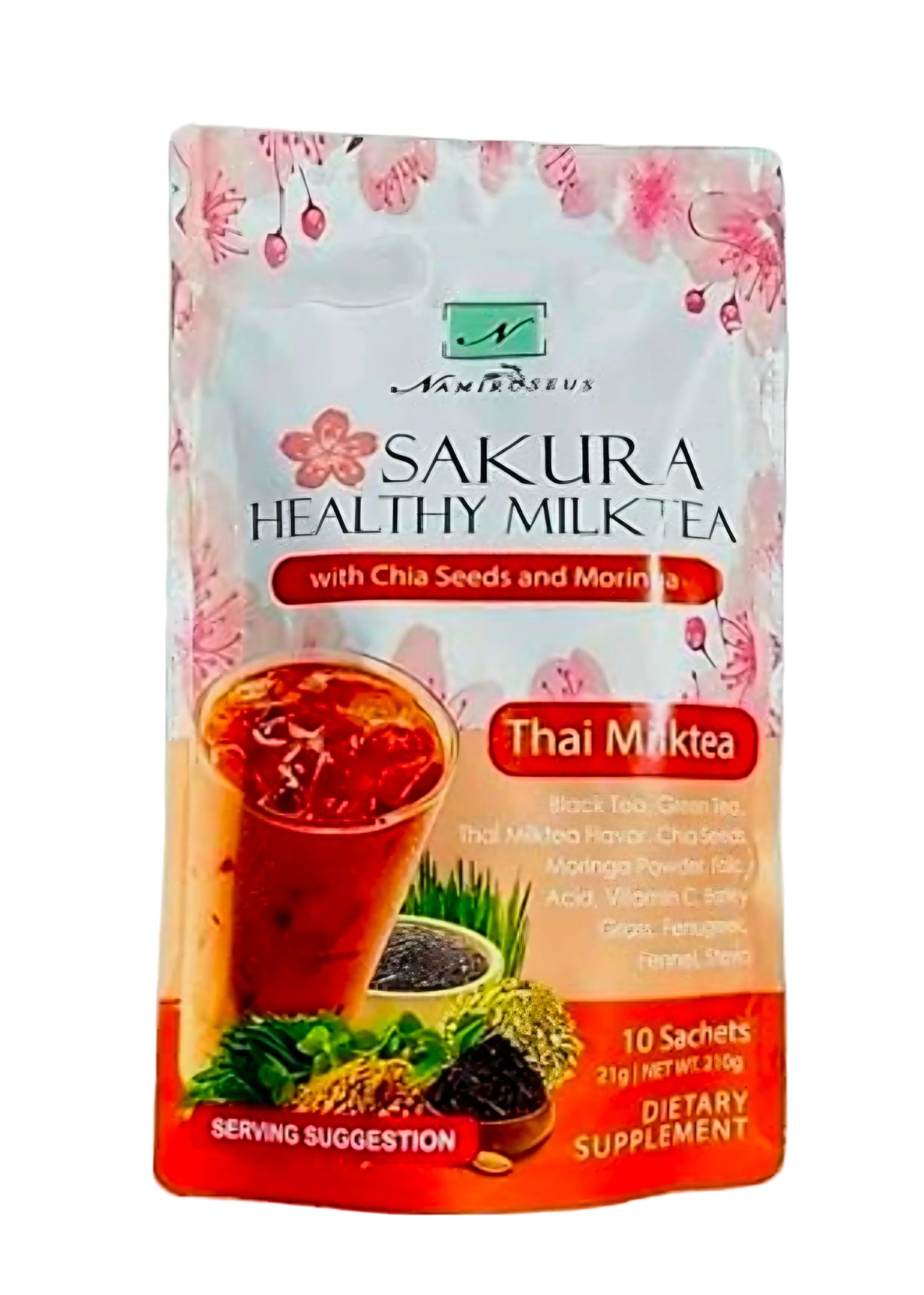 Namiroseus SAKURA HEALTHY THAI MILK TEA with CHIA Seeds & MORINGA 21g x 10-sachets
