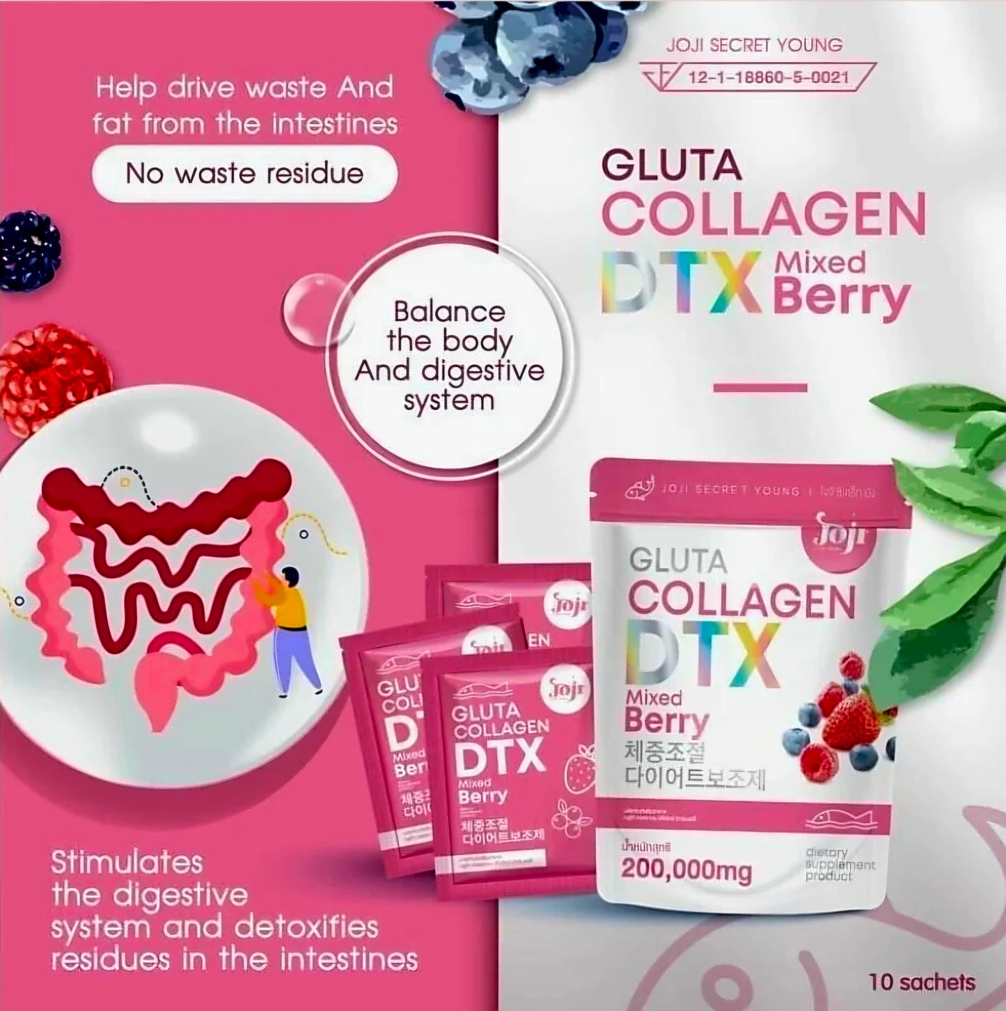 Joji Gluta Collagen DTX PLUS Mixed Berry 200,000mg 10-sachets AUTHENTIC THAILAND