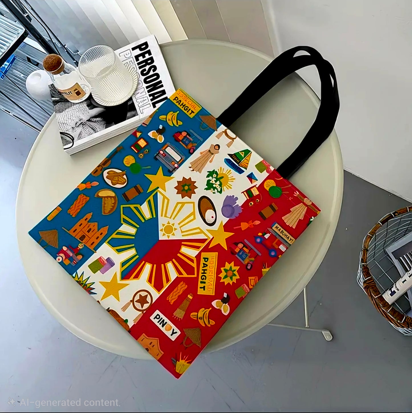 PHILIPPINES Flag Canvas Tote Bag CULTURAL SYMBOLS