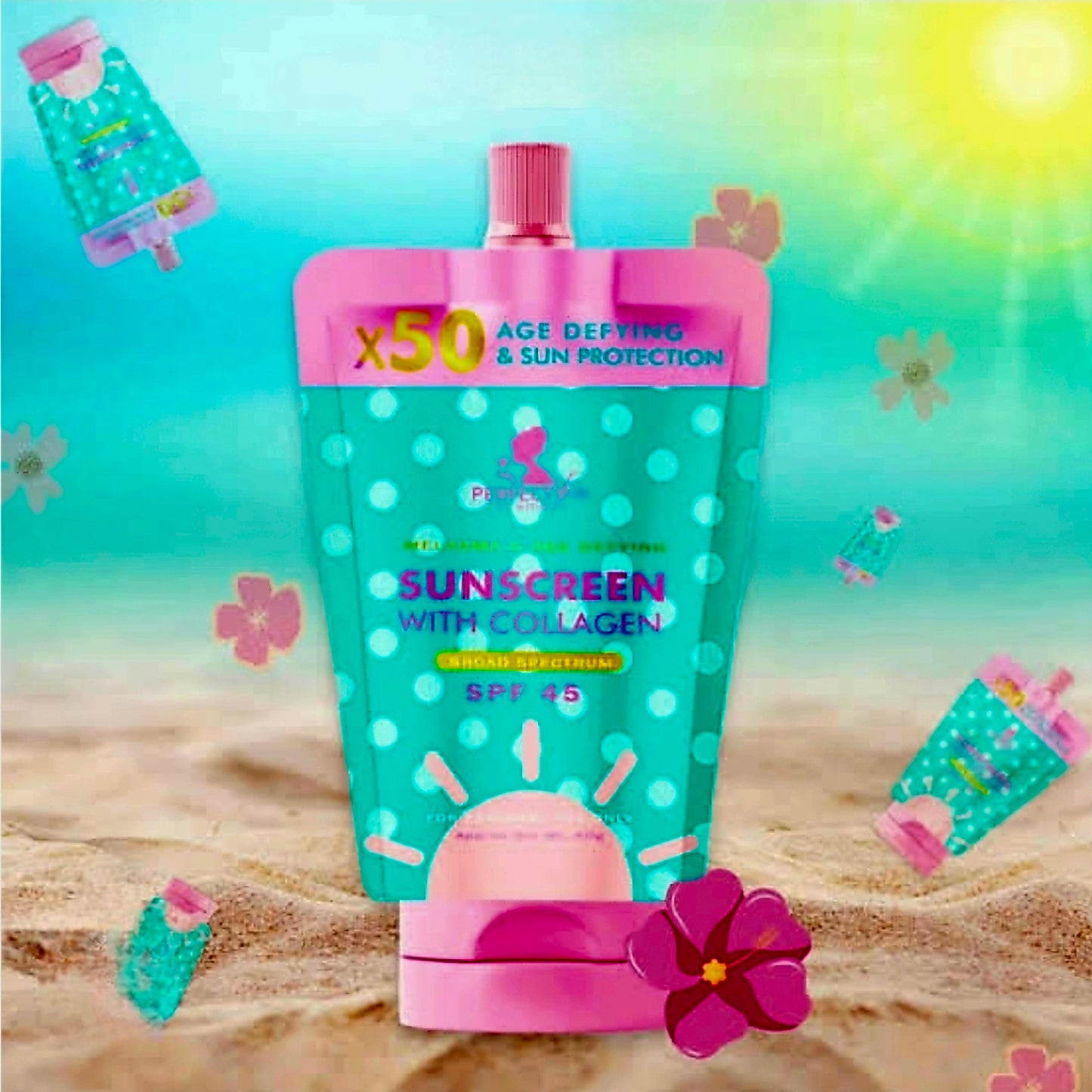 Perfect Skin SUNSCREEN WITH COLLAGEN x50 Age Defying Sun Protection SPF45 50g (Resealable Cap)