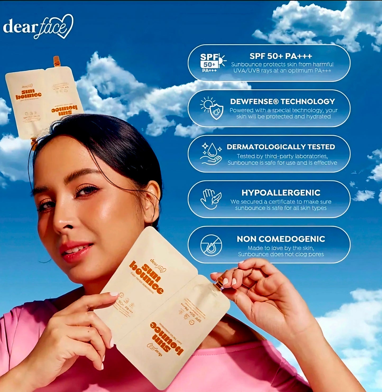 DearFace SUN BOUNCE Daily Tinted Suncreen 30ml×2 TWINPOUCH SPF50 PA+++ UVA/UVB Protection