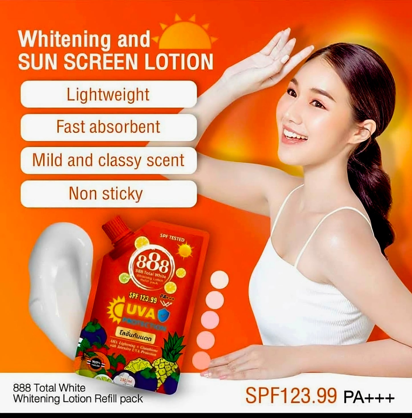 888 Total White Whitening & Sunscreen Lotion SPF123.99 PA+++ REFILL PACK 250ml