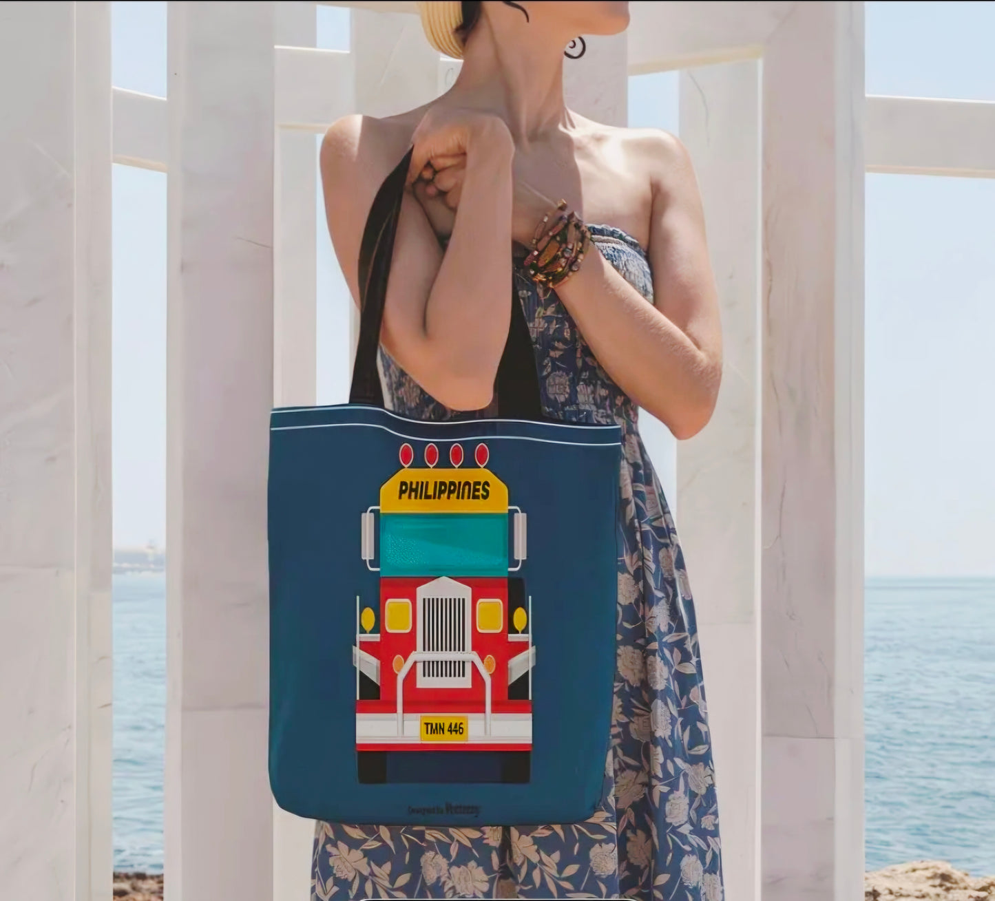 PHILIPPINES RED JEEPNEY Canvas Tote Bag BLUE-GREEN