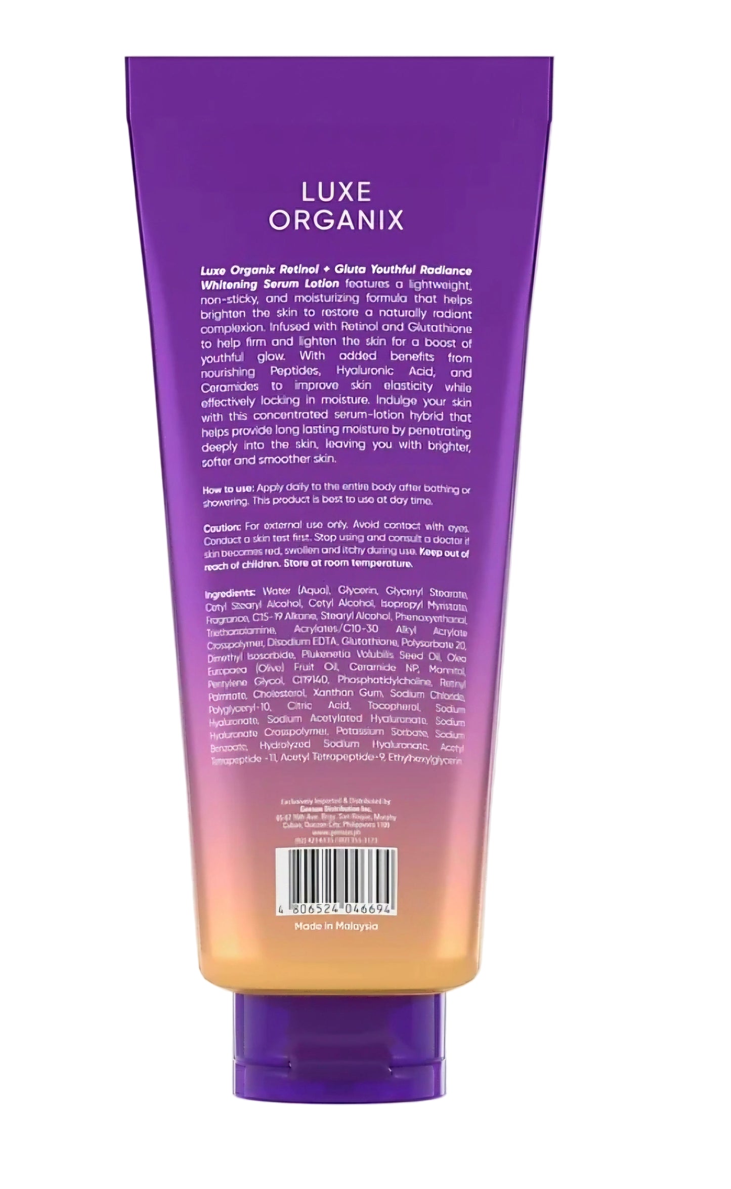 Luxe Organix RETINOL + GLUTATHIONE Youthful Radiance Whitening Serum Lotion 350ml