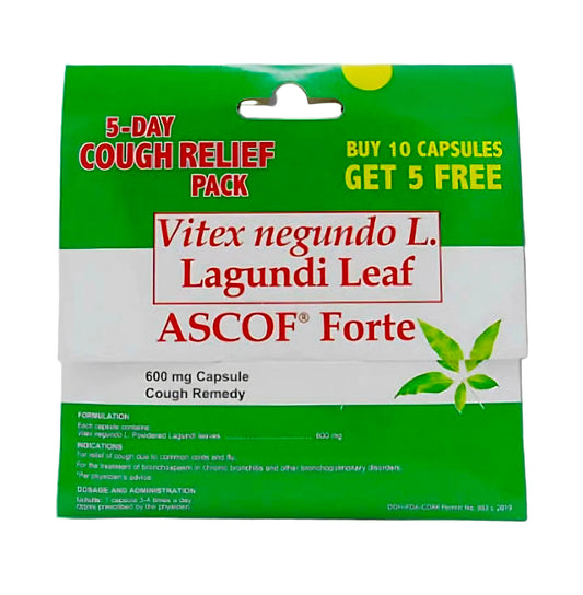 ASCOF FORTE Lagundi Leaf Cough Remedy 600mg 15-capsules TRAVEL PACK
