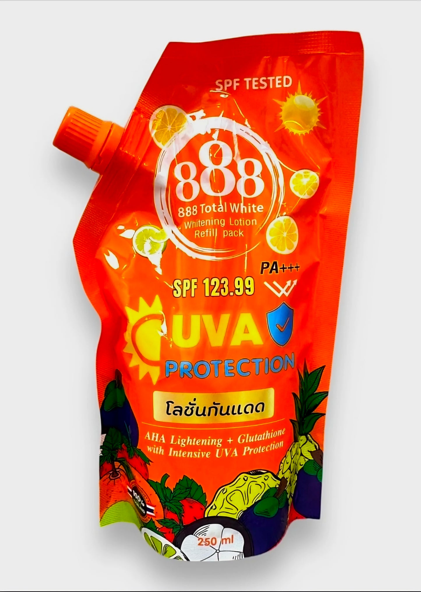 888 Total White Whitening & Sunscreen Lotion SPF123.99 PA+++ REFILL PACK 250ml