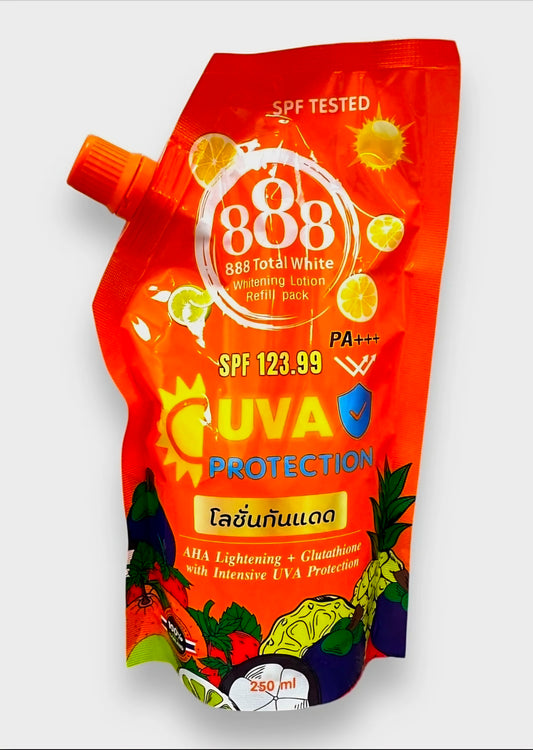 888 Total White Whitening & Sunscreen Lotion SPF123.99 PA+++ REFILL PACK 250ml