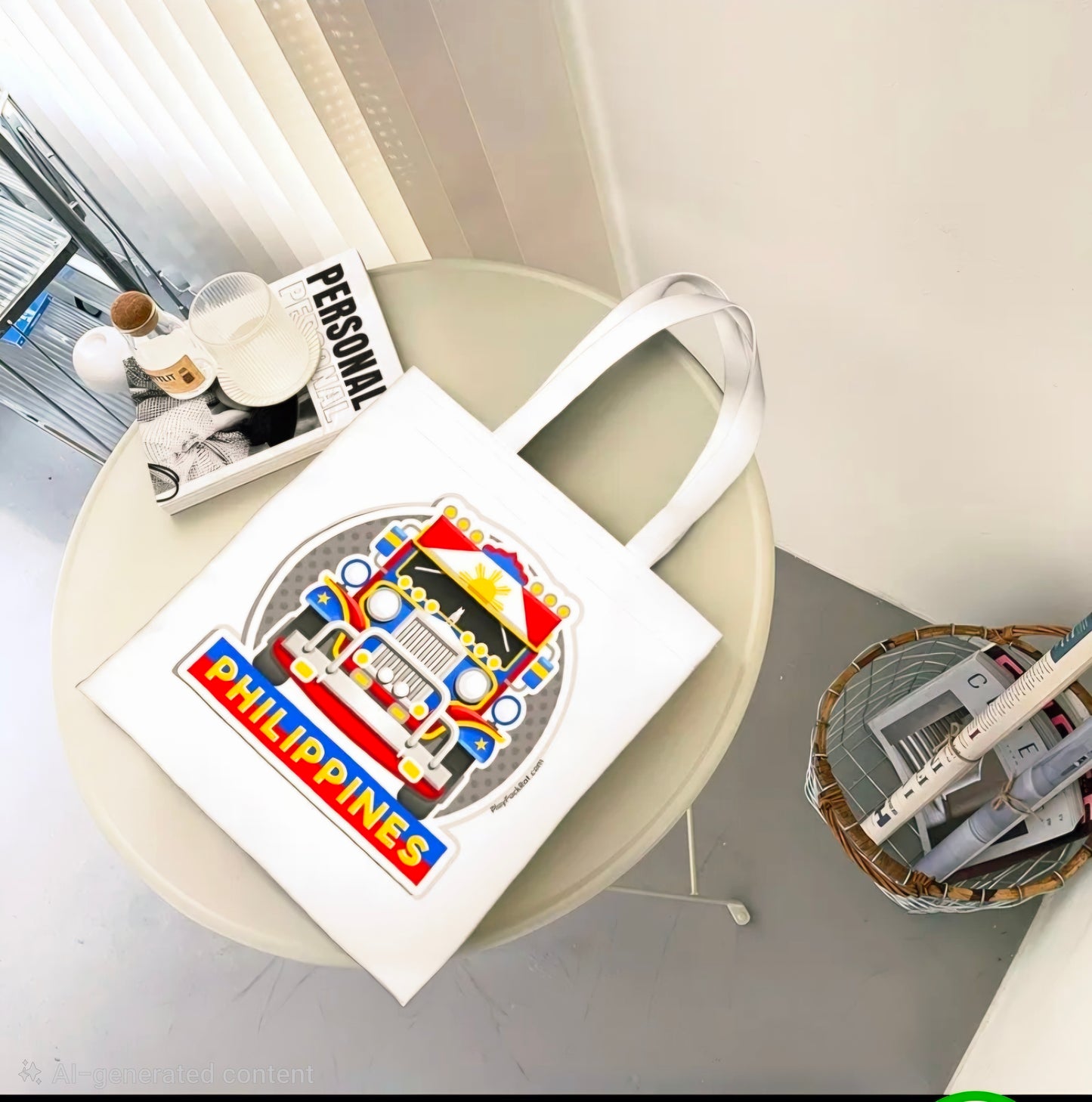 PHILIPPINES Bold Graphic JEEPNEY Canvas Tote Bag WHITE