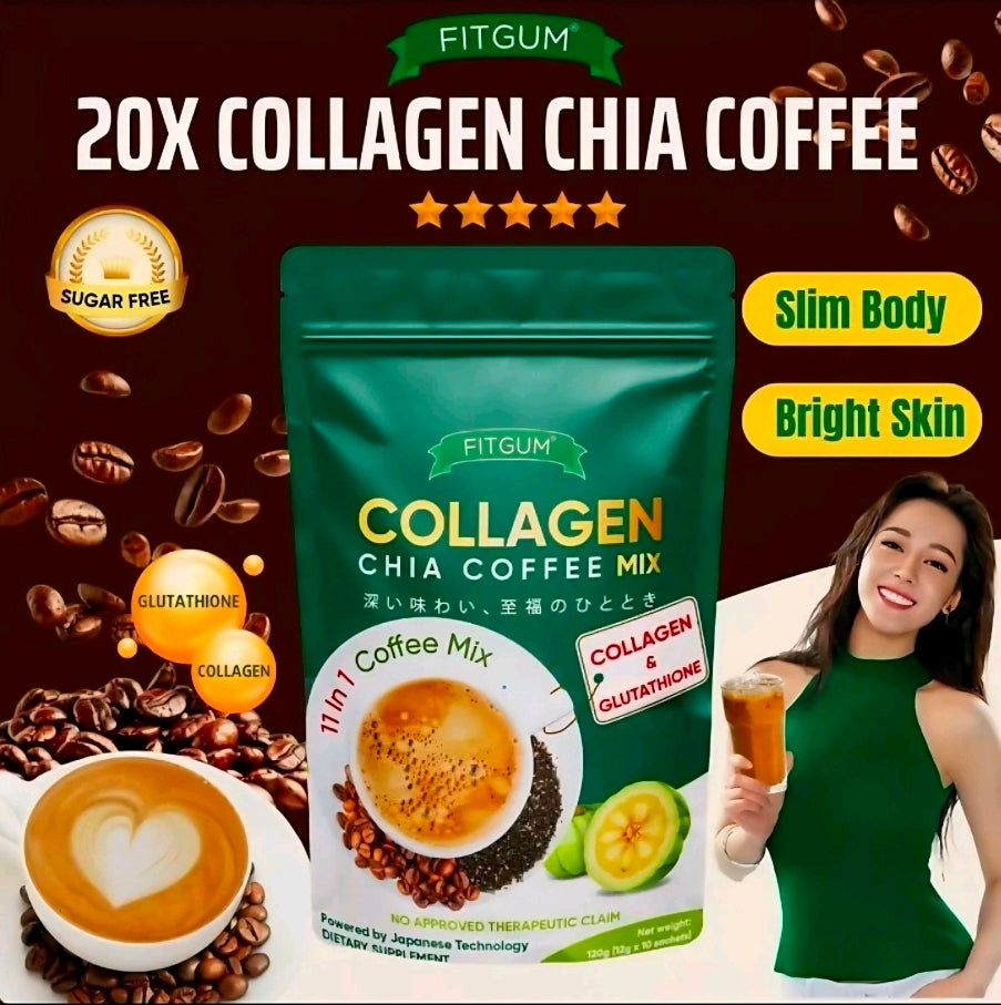 FITGUM Collagen Chia Coffee Mix (11-in-1 Coffee Mix)  12g×10sachets