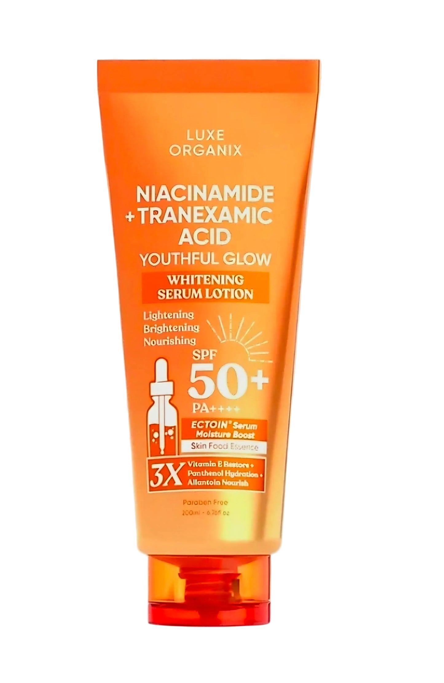 Luxe Organix Youthful Glow NIACINAMIDE + TRANEXAMIC ACID Whitening Serum Lotion SPF50 PA++++ 200ml