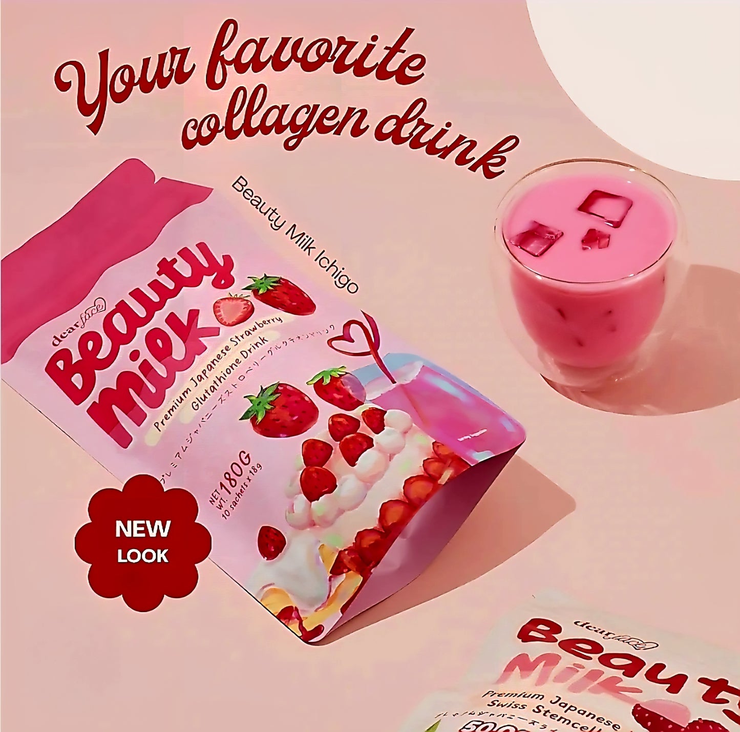 🛒BULK BUY🛒DearFace Beauty Milk ICHIGO STRAWBERRY Premium Japanese Glutathione Drink 18g×10sachets (10-PACKS) (FREE SHIPPING)