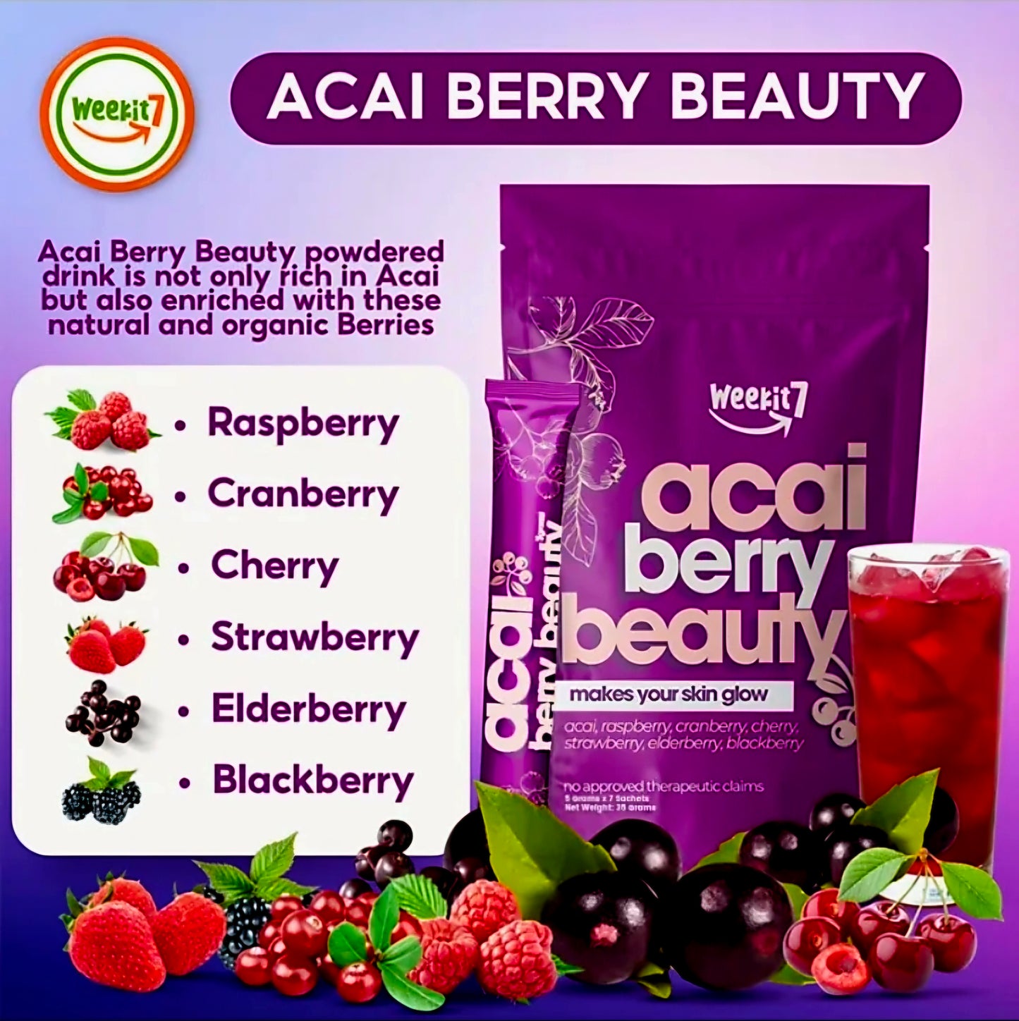 Weekit7 ACAI BERRY BEAUTY Powder Drink 5g x 7-sachets